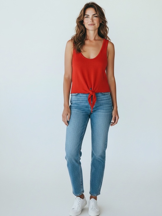 Alice + Olivia Tops - Alice + Olivia Jacinda Tie-Front Tank Top, Bright Ruby